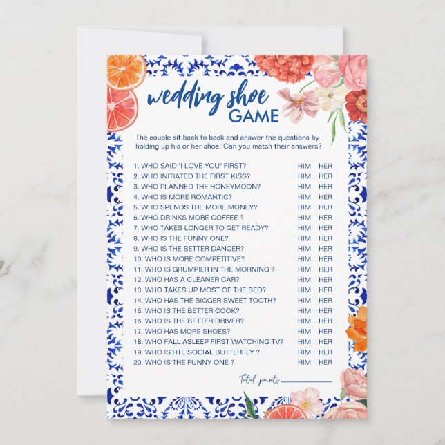 Das ist eine mediterrane Hochzeitsschuhkarte Einladung (Vorderseite)