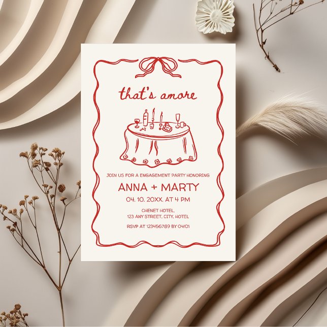 Das ist eine viel illustriertere Red Engagement Pa Einladung (That's amore Hand-drawn Hand-illustrated Engagement Party Invitation)