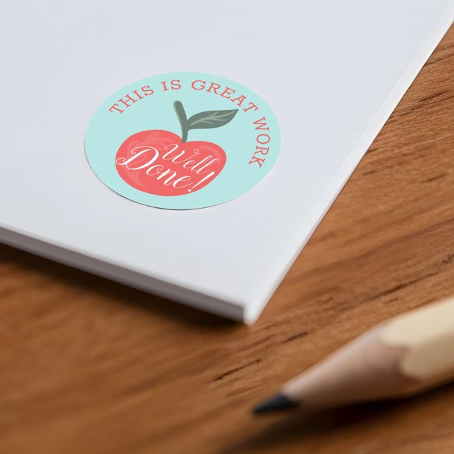 Das ist großartige Arbeit, gut gemacht, Red Apfell Runder Aufkleber (This Is Great Work, Well Done Red Apple Teacher Classic Round Sticker)