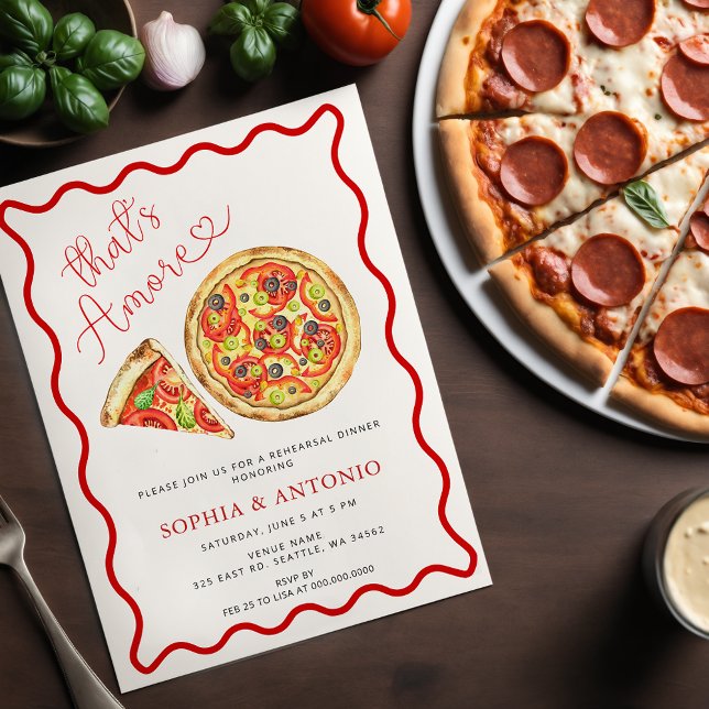Das ist mehr italienische Pizza Lässige Probe Aben Einladung (Thats Amore Italian Pizza Casual Rehearsal Dinner Invitation)