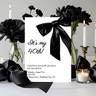 "Das ist mein 40." Elegant Black Bow Birthday Einladung
