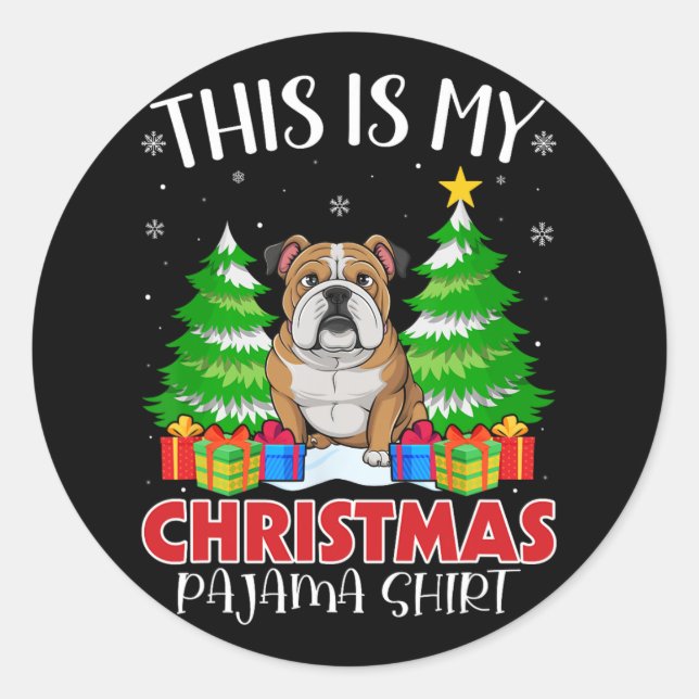 Das ist mein Weihnachts Pajama English Bulldog Xma Runder Aufkleber (Vorderseite)
