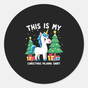 Das ist mein Weihnachtspyjama-Shirt Einhorn Xmas P Runder Aufkleber