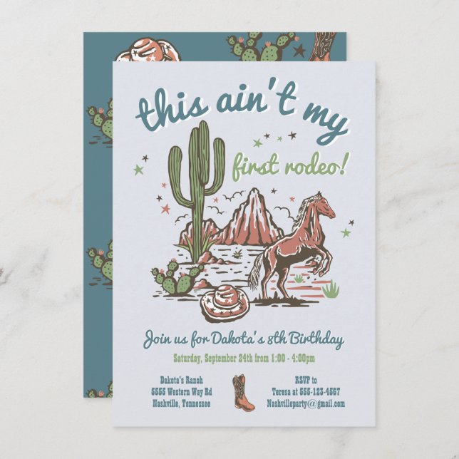 Das ist nicht mein erster Rodeo Cowboy zum Geburts Einladung (Vorne/Hinten)