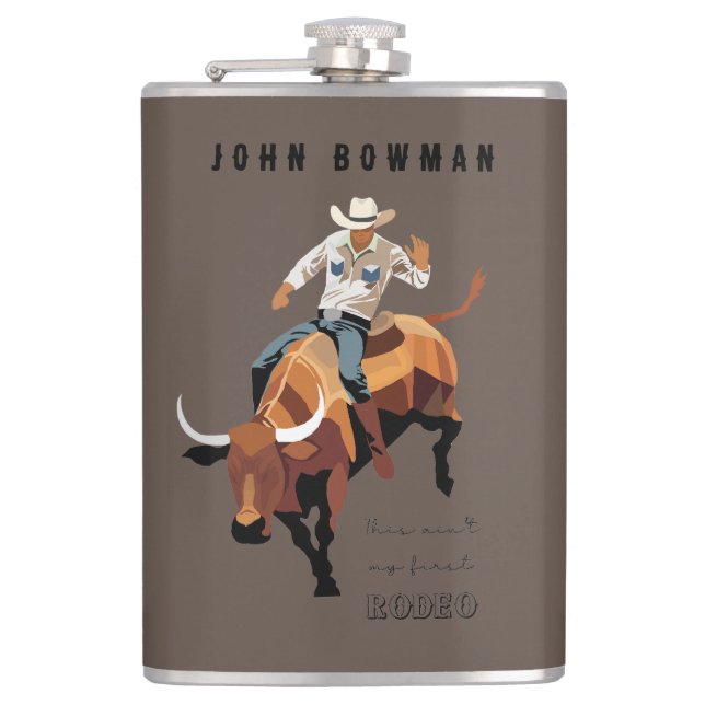 Das ist nicht mein erstes RODEO: Bull-Reiter Flachmann (Vorderseite)
