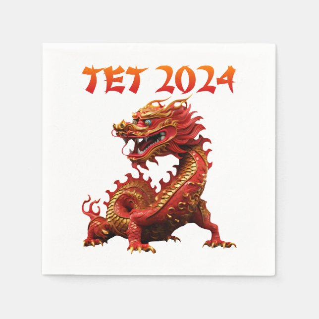 Das Jahr 2024 des vietnamesischen Drachen im neuen Serviette (Vorderseite)