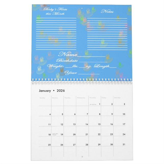 Das Jahr-Blau-Kalender des Babys erster Kalender (Jan 2026)