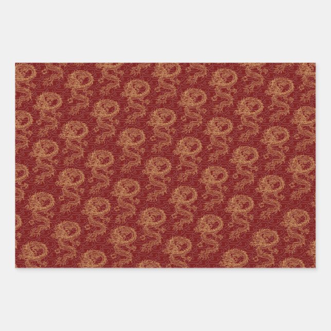 das Jahr des Drachen mit Luxus-Design begrüßen Geschenkpapier Set (Vorderseite)