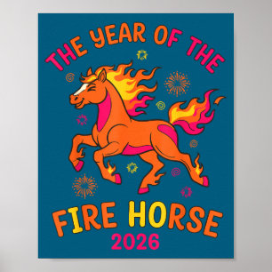 Das Jahr des Feuerpferds 2026 Feierdesign Poster