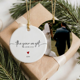 Das Jahr, in dem wir geheiratet haben Weihnachts-A Keramik Ornament