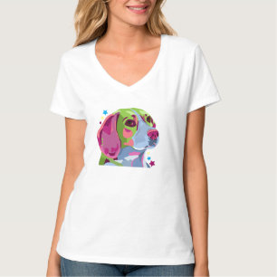 Das Jersey der Beagle-Frauen erwachsenes V-Hals T-Shirt