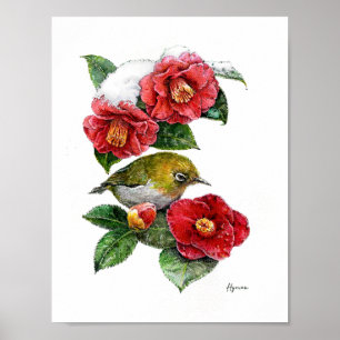 Das Kamelien- und Weißaugen-Vogelfeine-Kunstposter Poster