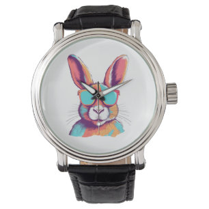 Das Kaninchen mit einer Brille verschmieren Armbanduhr