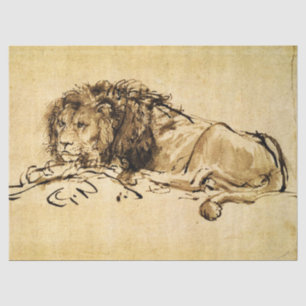 DAS KAP LION LYING DOWN, von Rembrandt Sepia, Blac Seidenpapier