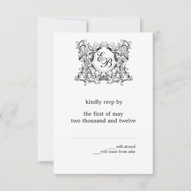 Das "Kate" Monogram-Hochzeitprogramm RSVP Karte (Vorderseite)