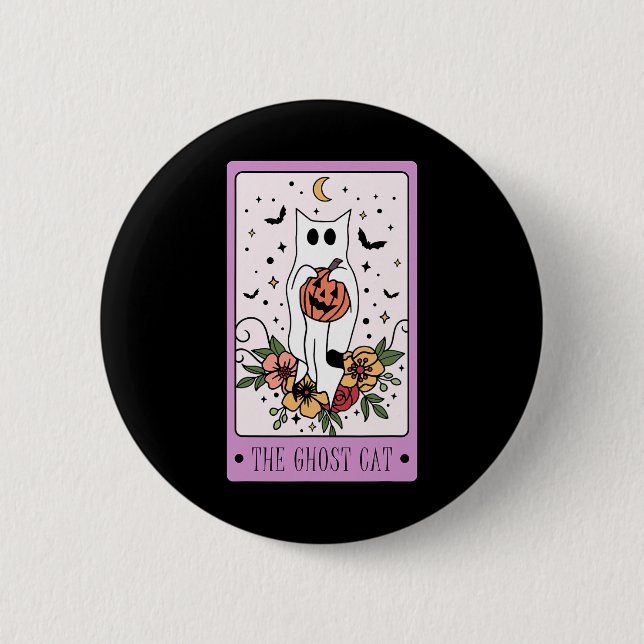 Das katzenartige Tarot Ghost Halloween Pumpkin Cat Button (Vorderseite)