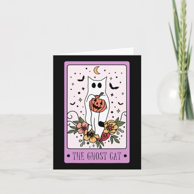 Das katzenartige Tarot Ghost Halloween Pumpkin Cat Karte (Vorderseite)