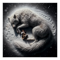 Das Kind und die Wölfe: ein Fantasy Art Glossy Pos