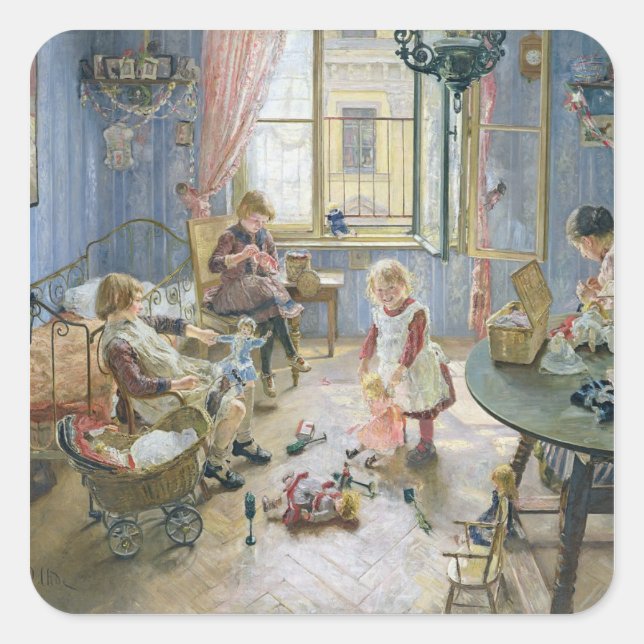 Das Kinderzimmer 1889 Quadratischer Aufkleber (Vorderseite)