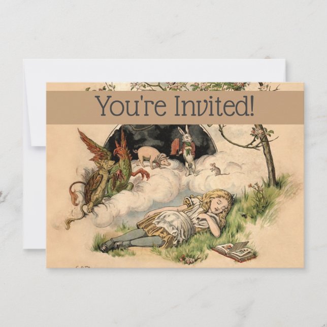 Das Kinderzimmer Alice 1890 Vintag Wonderland Cove Einladung (Vorderseite)