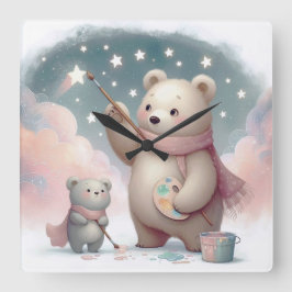 Das Kinderzimmer ist hübsch mit einer Maluhr ausge Quadratische Wanduhr