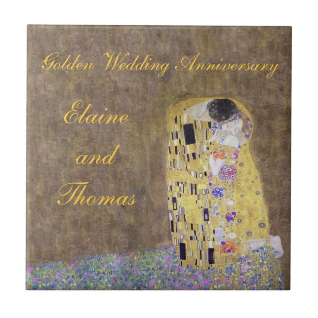 Das Kiss Art Nouveau Golden Wedding Anniversary Fliese (Vorderseite)