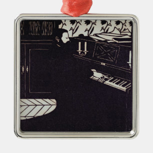 Das Klavier, 1914 (Holzschnitt) Silbernes Ornament