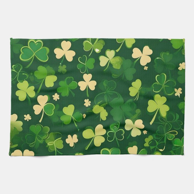 Das Kleeblatt des Grünen und Gelben St Patrick's D Geschirrtuch (Horizontal)