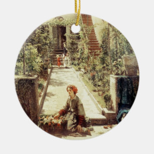 Das kleine Blumen-Mädchen (Öl auf Leinwand) Keramikornament