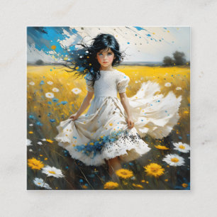 Das kleine Mädchen mit schwarzem Haar und blauen A Quadratische Visitenkarte