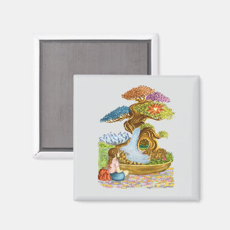 Das kleine Mädchen und sein riesiger Bonzaï. Magnet