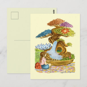 Das kleine Mädchen und sein riesiger Bonzaï. Postkarte