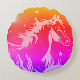 Das kleine süße Pony, die Regenbogenfarben Rundes Kissen