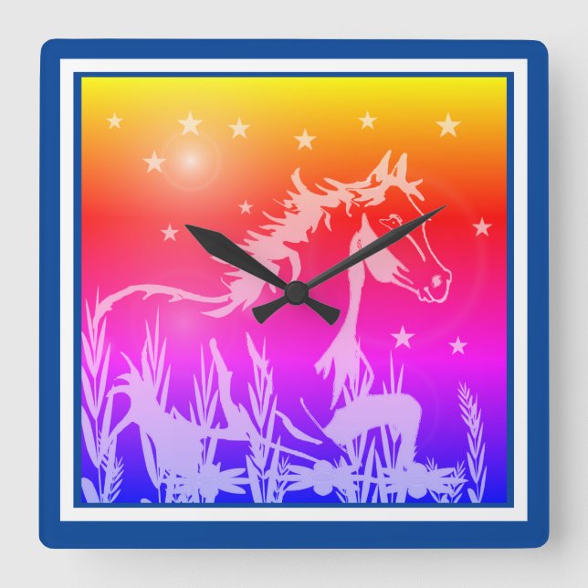 Das kleine süße Pony, pink Quadratische Wanduhr (Vorderseite)