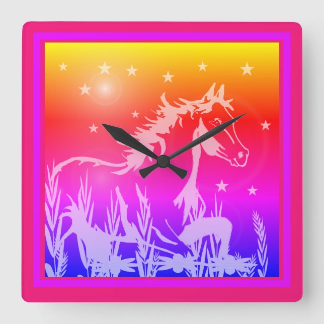 Das kleine süße Pony, pink Quadratische Wanduhr (Vorderseite)