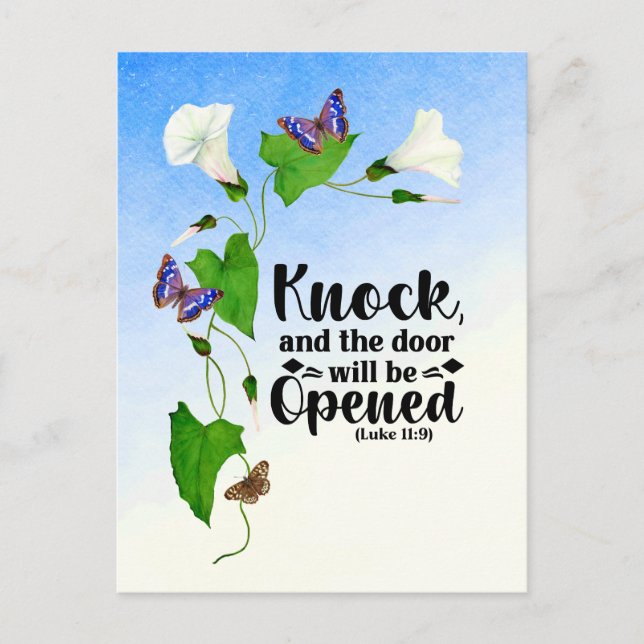 Das Klopfen und die Tür werden geöffnet, der Leine Postkarte (Vorderseite)