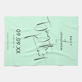 Das Knot Mint Green Script Save the Date binden Geschirrtuch