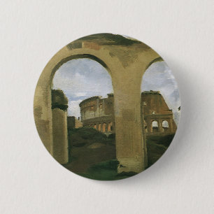 Das Kolosseum durch die Arkaden in Rom, Italien ge Button