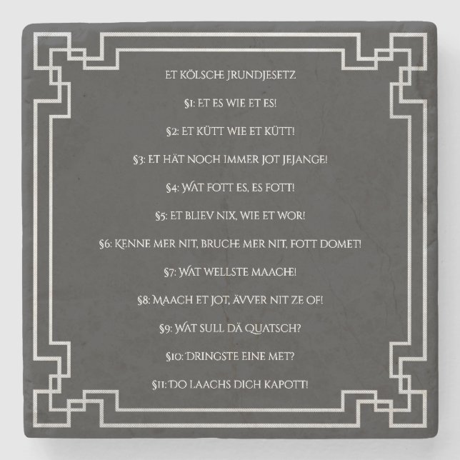 Das Kölsche Grundgesetz – Köln Cologne Jugendstil Steinuntersetzer (Vorderseite)