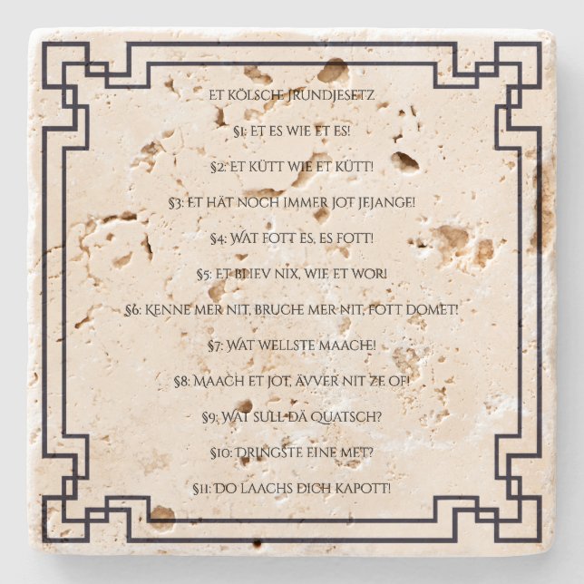 Das Kölsche Grundgesetz – Köln Cologne Jugendstil Steinuntersetzer (Vorderseite)