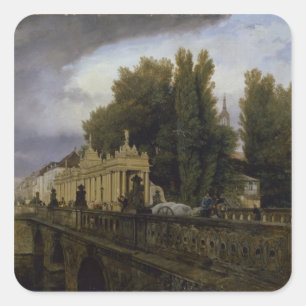 Das Konigsbrucke auf Konigsstrasse, Berlin, 1835 Quadratischer Aufkleber