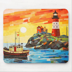Das Konzept des Fischerbootes Abstrakte, farbenfro Mousepad