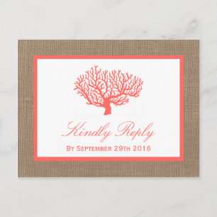 Das Korallenriff auf der Burlap Boho Beach Wedding Einladungspostkarte