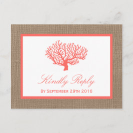 Das Korallenriff auf der Burlap Boho Beach Wedding Einladungspostkarte