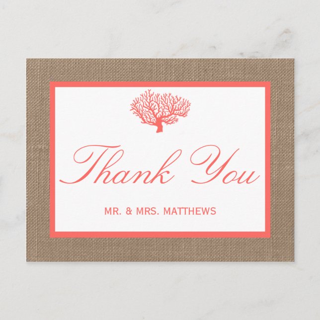 Das Korallenriff auf der Burlap Boho Beach Wedding Postkarte (Vorderseite)