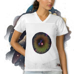 Das kosmische Auge der Schöpfung Frauen Football Trikot<br><div class="desc">Dieses kosmisch-thematische Design zeichnet sich durch eine zentrale schwarze Leere aus, umgeben von strahlenden Mustern, ähnlich einem abstrakten Auge, das kosmische Beobachtung symbolisiert. Mit einem elektrisch blauen Blitz, Bio Texturen und wirbelnden Wirbelformen ruft es dynamische Energie und die geheimnisvollen Kräfte des Universums hervor. Rot, Purpel, Grüntöne und Blues sorgen für...</div>