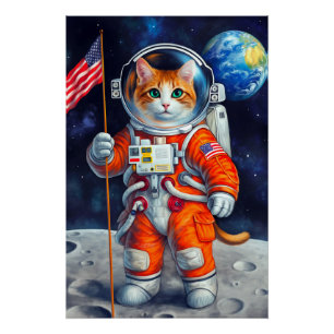 Das kosmische Patriot Astronaut-Kat USA-Flag auf d Poster