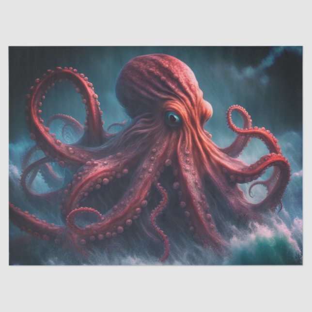 Das Kraken-Octopus-Meeresmonster-Dekoupage Seidenpapier (Vorderseite)