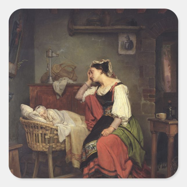Das kranke Kind Quadratischer Aufkleber (Vorderseite)
