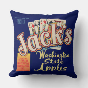 Das Kratetikett des Jacks in Washington Staat Appl Kissen